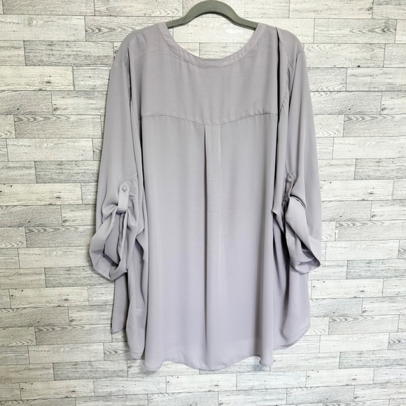 Torrid Harper Georgette Pullover Plus Sz-6X (30) Lavender V-Neck Roll-Tab Sleeve - Picture 9 of 12